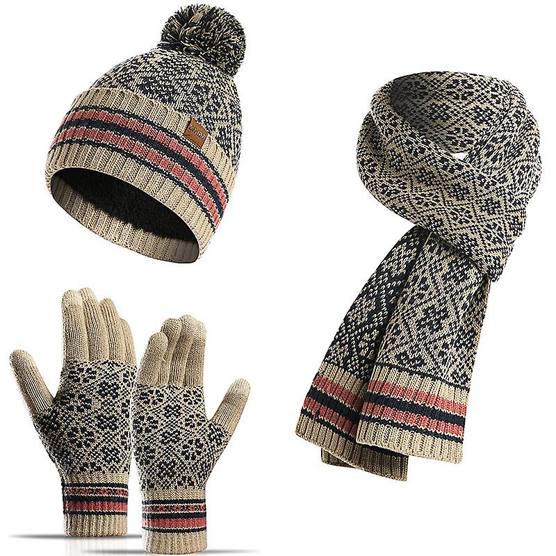 Winter Hat Scarf And Touch Screen Gloves (beige)