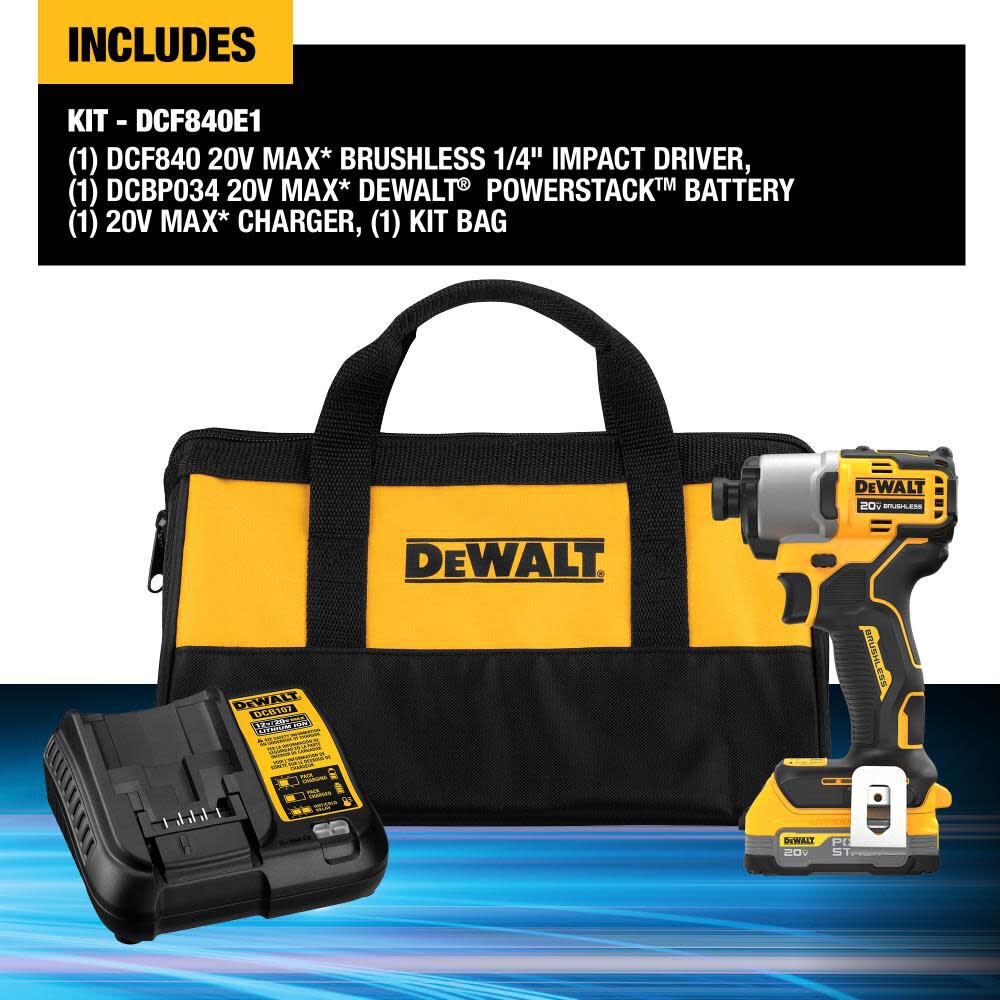 DEWALT 20V Max Impact Driver Kit with POWERSTACK Battery DCF840E1 from DEWALT