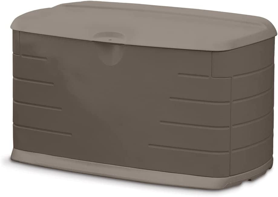 Rubbermaid Medium Resin Weather Resistant Outdoor Storage Deck Box  72.6 Gal.  Putty/Canteen Brown  for Garden/Backyard/Home/Pool