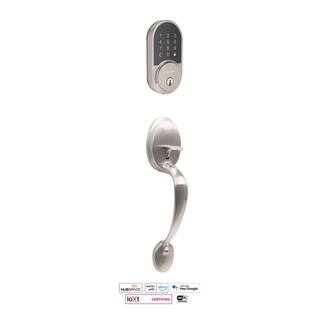 Defiant Wilmington Satin Nickel Door Handleset with Round Smart Hubspace WiFi Deadbolt and Hartford Interior Knob 32HY2X2GZB