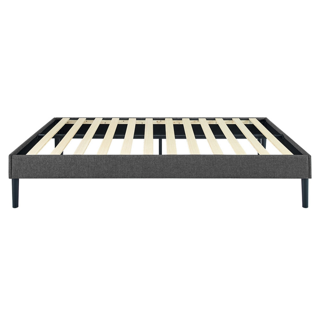 Twin Platform Bed with Slat Support and Fabric Upholstery, Gray- Saltoro Sherpi