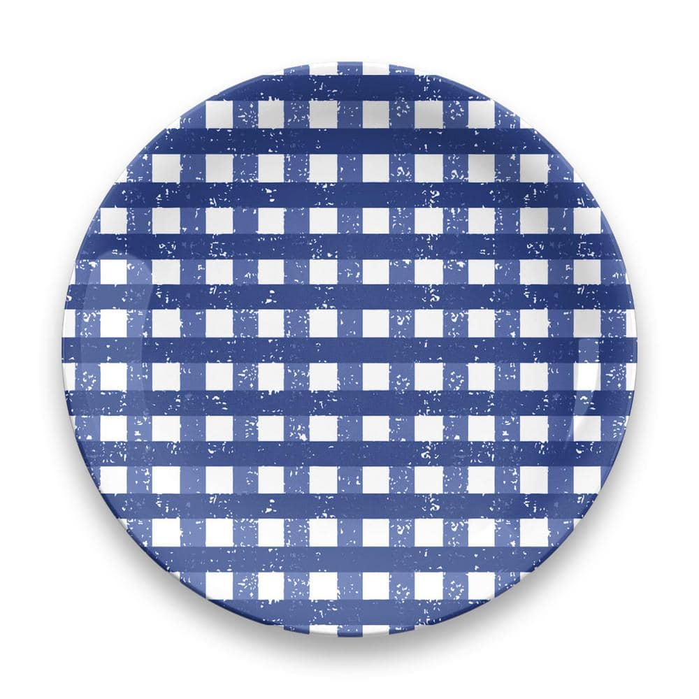 TarHong Homemade Navy Gingham Melamine Dinner Plate Set of 4, 10.5