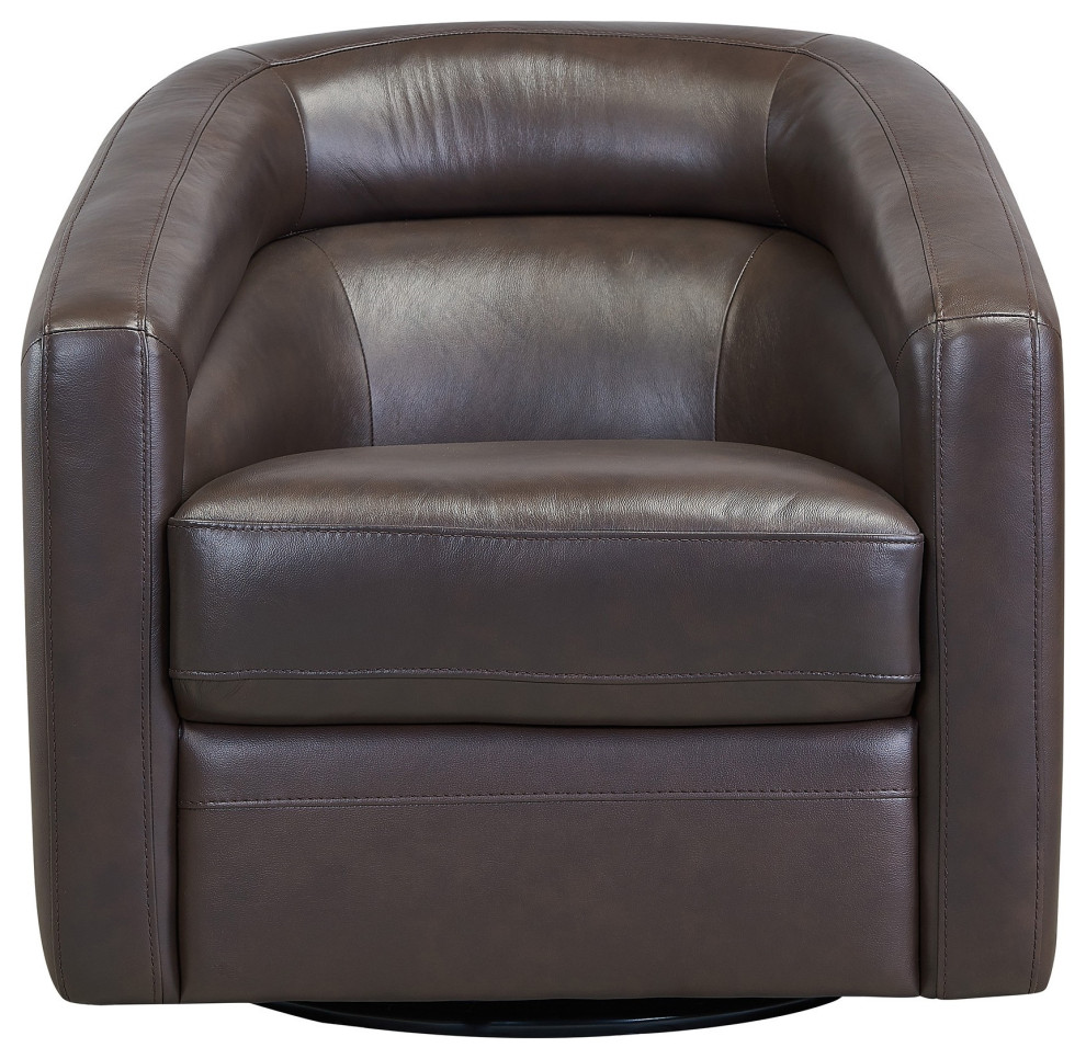 Swivel Leatherette Accent Chair With Barrel Design Back  Brown   Contemporary   Armchairs And Accent Chairs   by VirVentures  Houzz