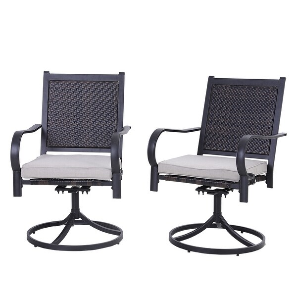 MAISON ARTS 5/7piece Patio Dining Set，4/6 Rattan Swivel Chairs with Cushion and 1 Metal Table with Umbrella Hole