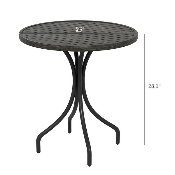 Outdoor Round Side Table with Steel Frame and Slat Tabletop