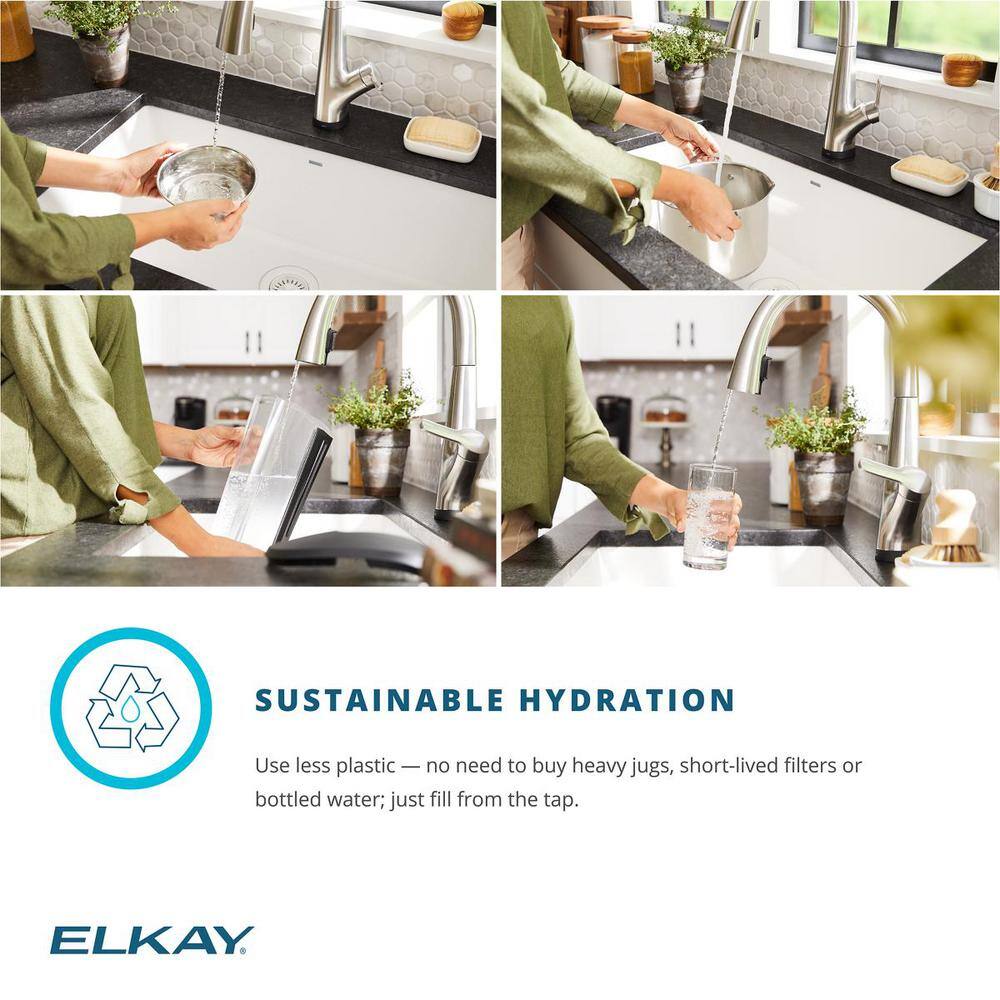 Elkay Classic White Quartz 33 in. Single-Bowl Undermount Kitchen Sink with Filtered Faucet and Accessories ELGRU13322WHFLC