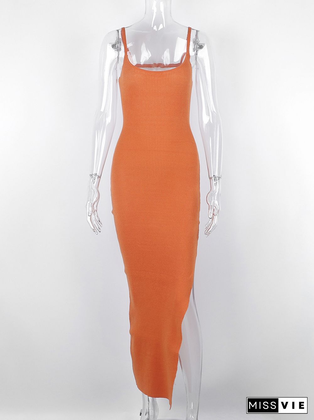 TiulZial Knitted Sweater Backless Midi Dress Sleeveless Orange Beach Summer Bodycon Dress Split Club Party