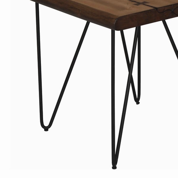 Square Wooden Top End Table with Metal Hairpin Legs， Brown