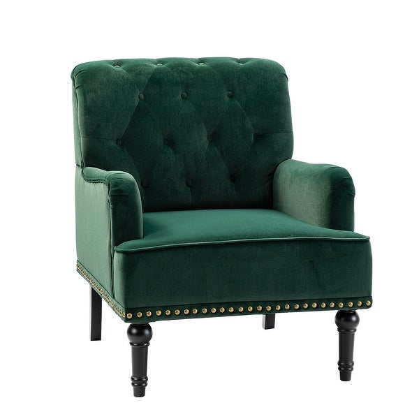 Geltrude Transitional Upholstered Button Tufted Club Chair with turned wooden Legs by HULALA HOME