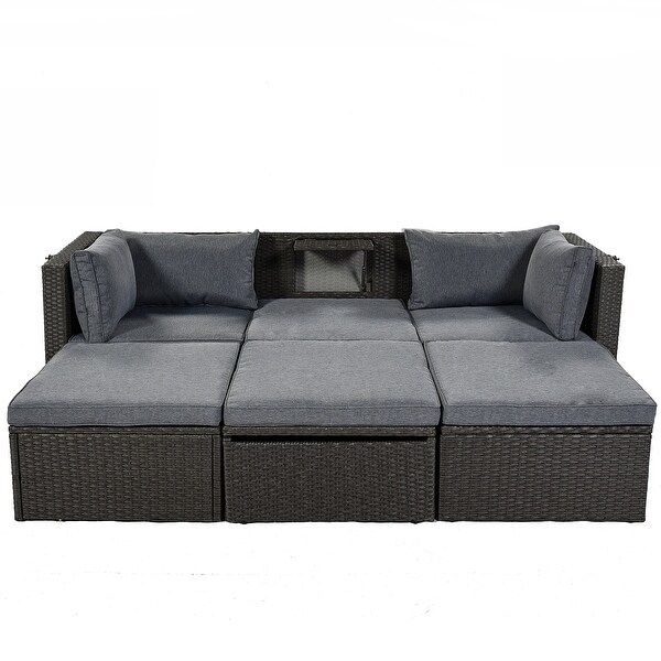 Roomfitters Outdoor Patio Rectangle Daybed with Retractable Canopy，Wicker Sectional Seating with Washable Cushions