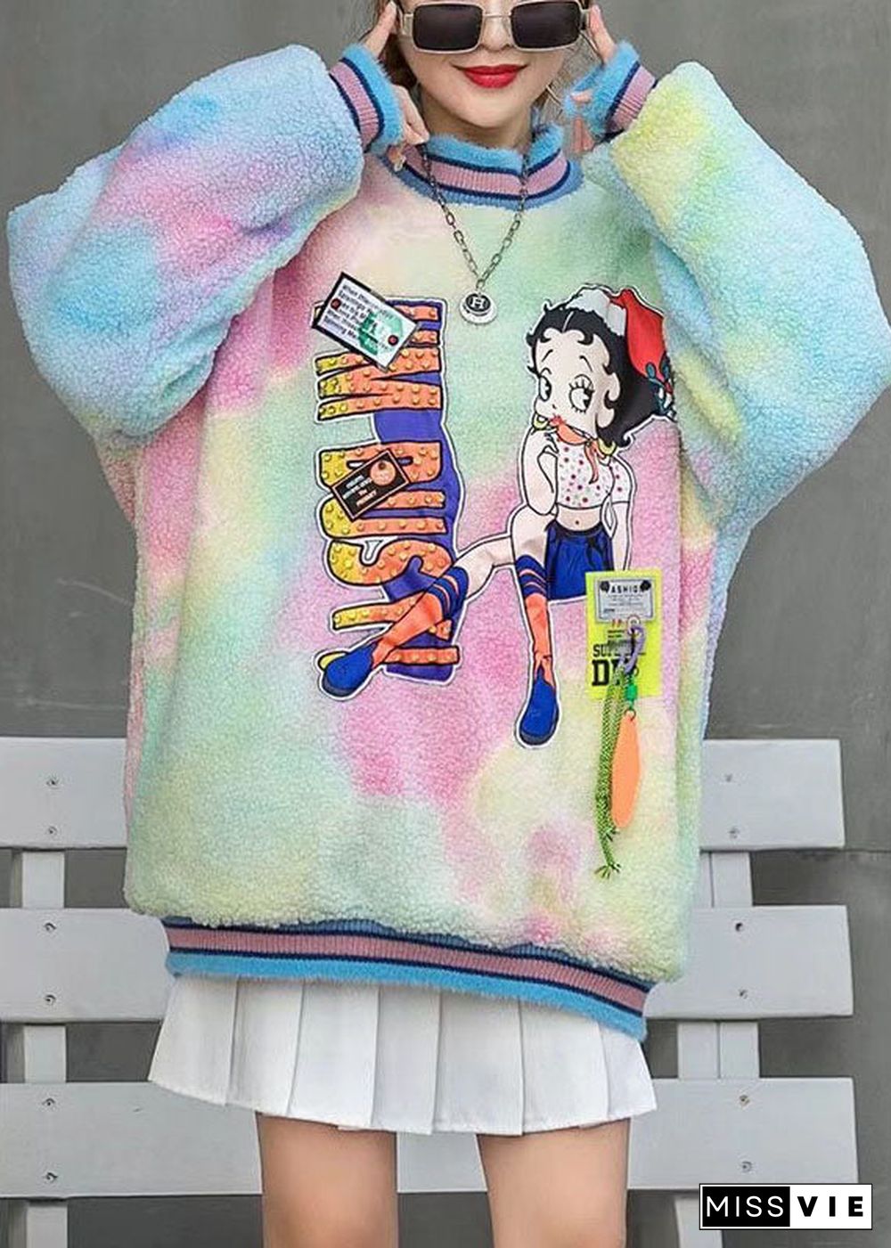 Beautiful Rainbow Turtleneck Print Fall Character Loose Sweatshirts Top