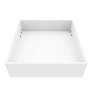 VIGO Montauk Modern White Matte Stone 15 in. L x 15 in. W x 5 in. H Square Vessel Bathroom Sink VG04020