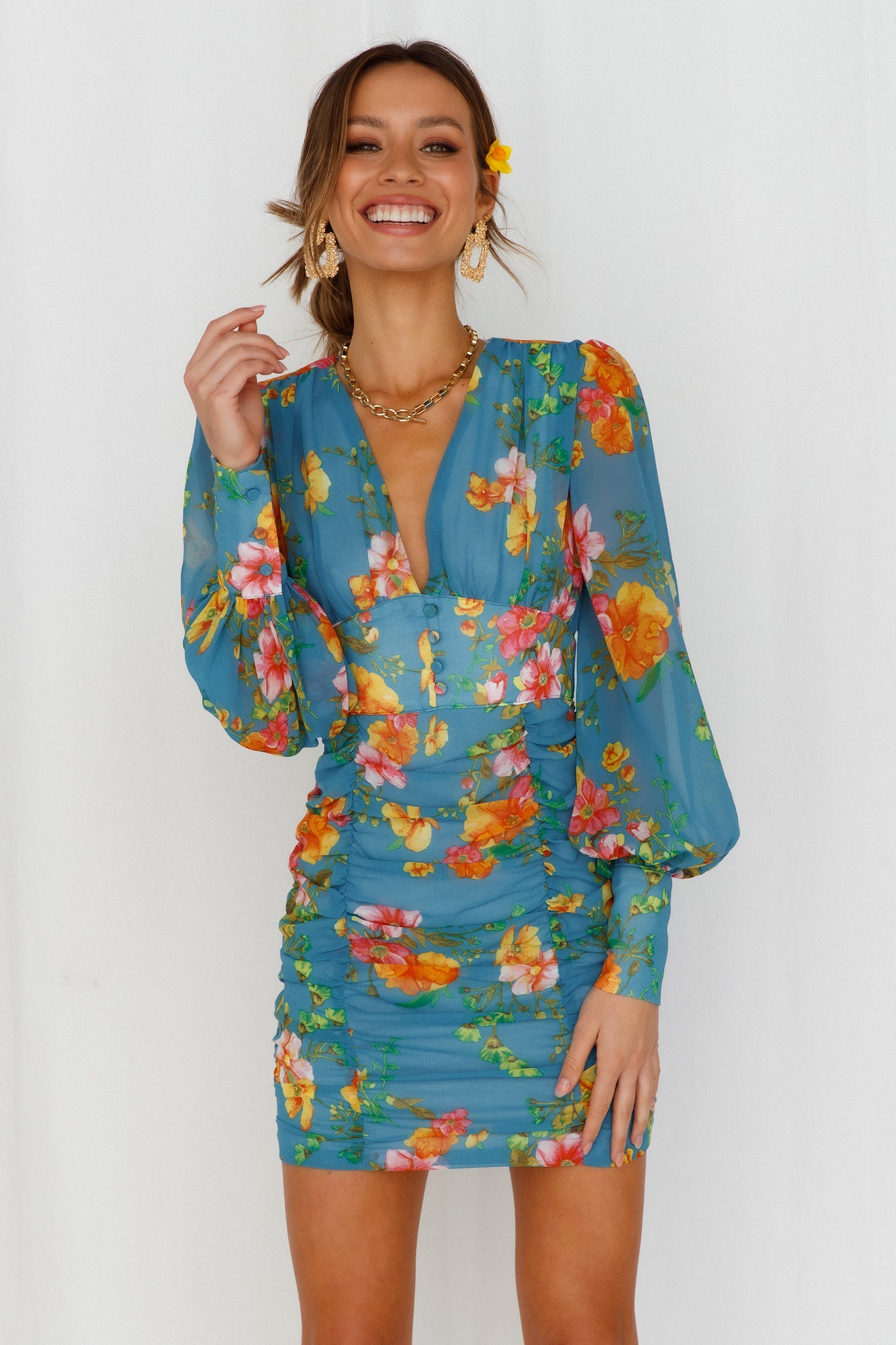 RUNAWAY Kimancy Dress Aqua Floral