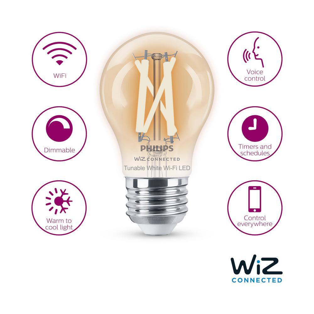 Philips 40-Watt Equivalent A15 Smart Wi-Fi LED Tuneable White Light Bulb Powered by WiZ with Bluetooth (4-Pack) 567222