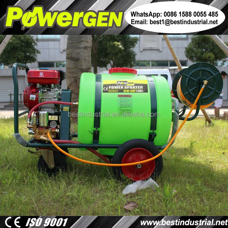 100% Brass Pump !!! POWERGEN Gasoline Engine 6.5HP Trolley Type High Pressure Orchard Sprayer 160L