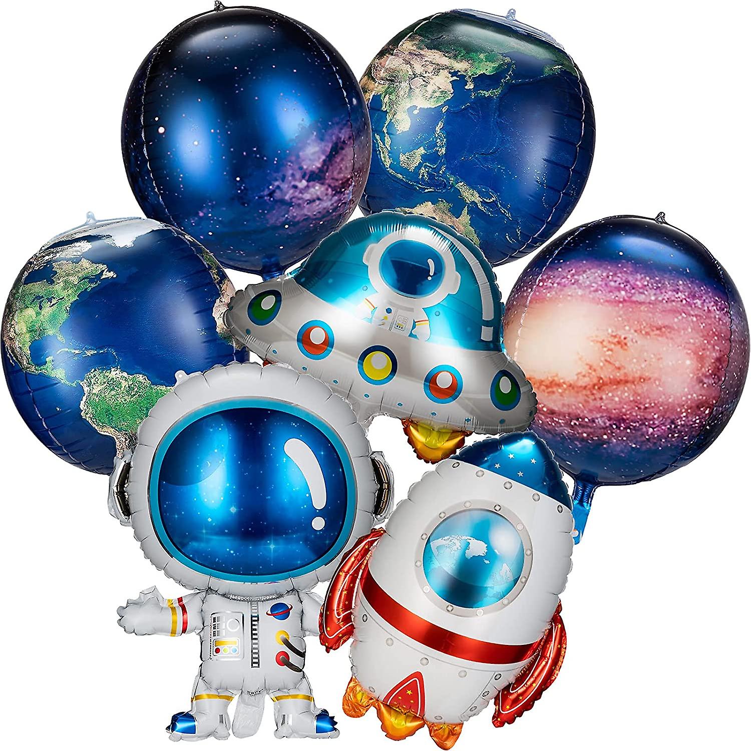 8 Pieces Galaxy Space Balloons Large Outer Space Cartoon Balloons Inflatable Rocket Astronaut Earth Spaceship Planet Balloons Space Themed Party Suppl