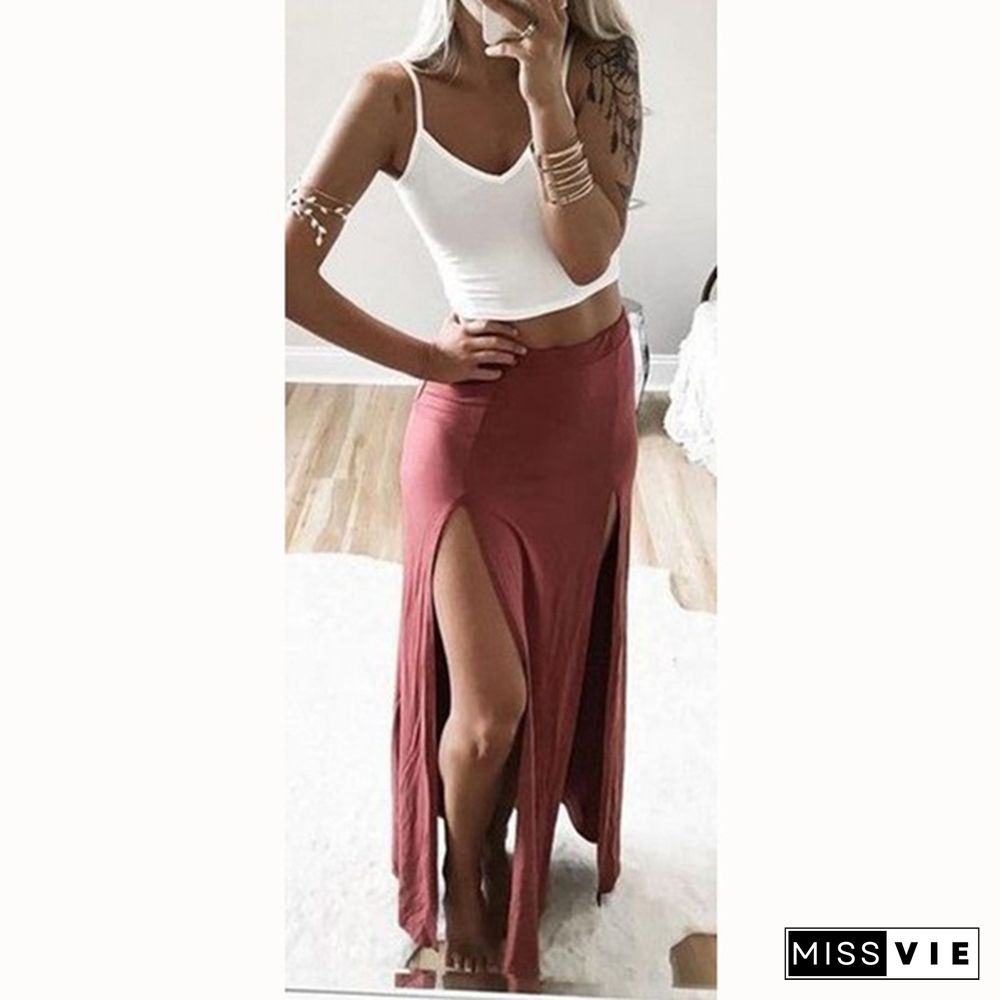 Summer New Women Long Skirts Solid Sexy Split Pencil Skirtsu00A0