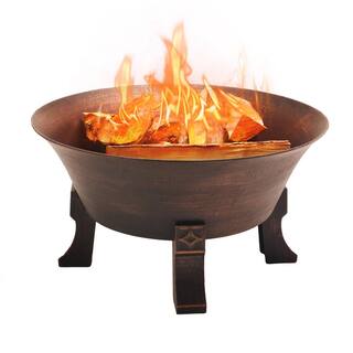 BLUEGRASS LIVING 26 Inch Cast Iron Deep Bowl Fire Pit with Cooking Grid Weather Cover Spark Screen and Poker 140281