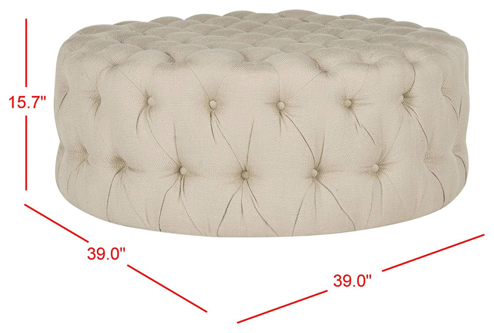 Contemporary Round Ottoman  Button Tufted Polyester Upholstery   Transitional   Footstools And Ottomans   by Decorn  Houzz