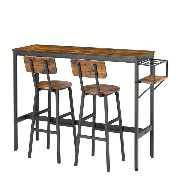 3pcs Industrial Style Bar Table Set with Wine Bottle Storage Rack