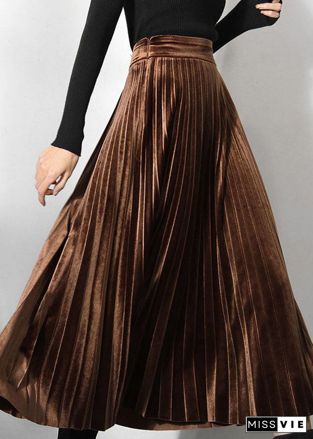 Classy Chocolate Velour pleated Skirt Spring