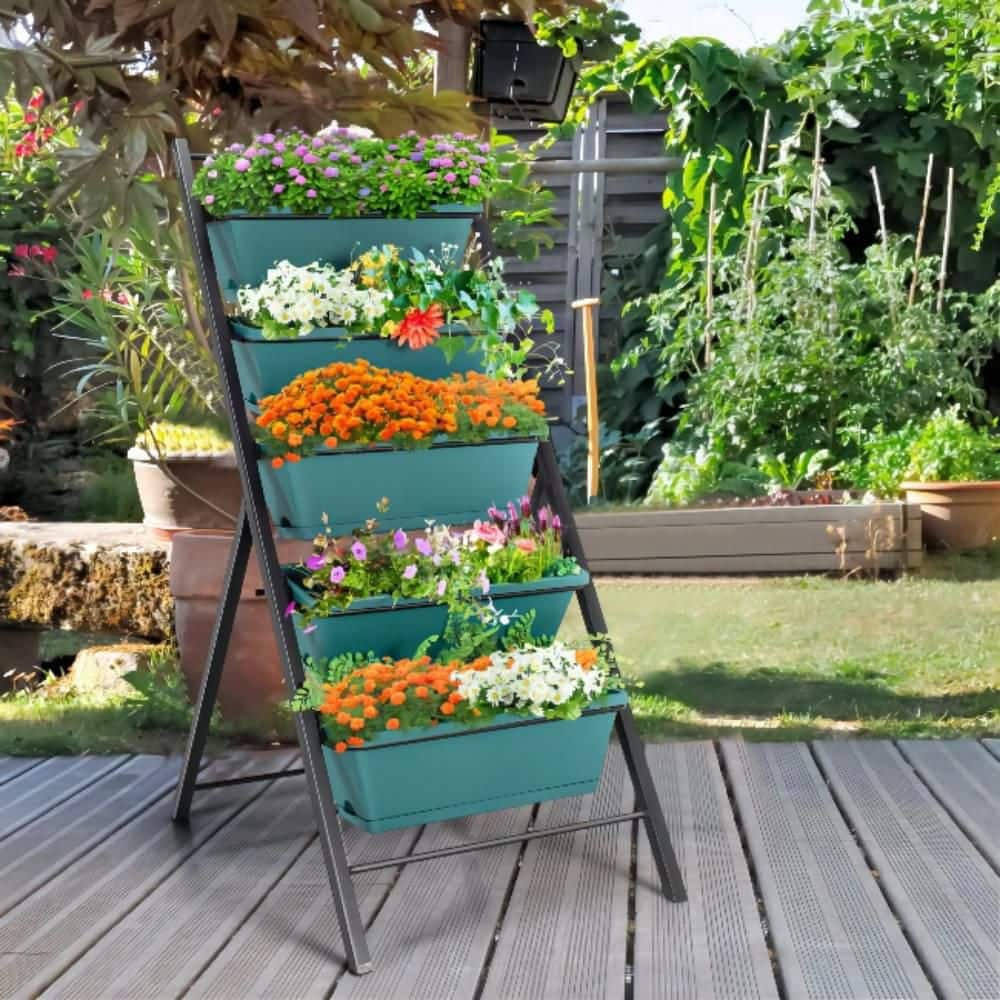 Alpulon 22.5 in. L x 29 in. W x 48.5 in. H 5-Tier Plastic Green Vertical Planter Box Elevated Raised Bed ZY1C0340