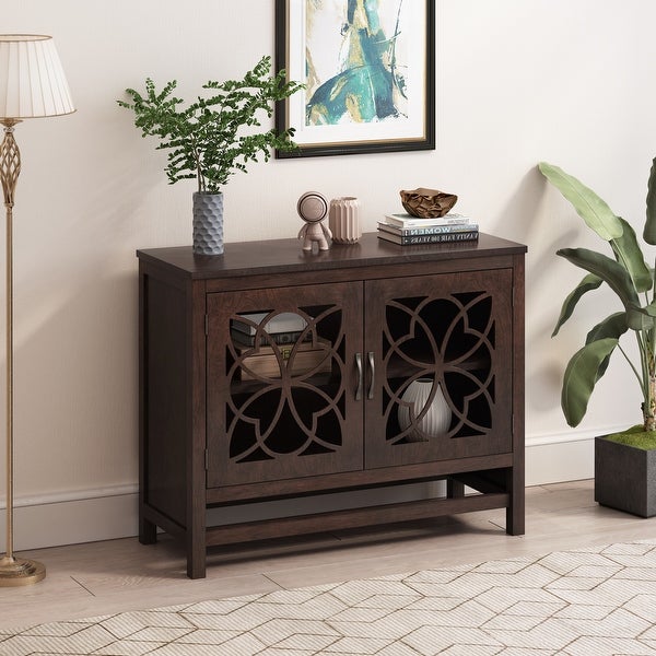 Wood Accent Buffet Sideboard Storage Cabinet with Adjustable Shelf