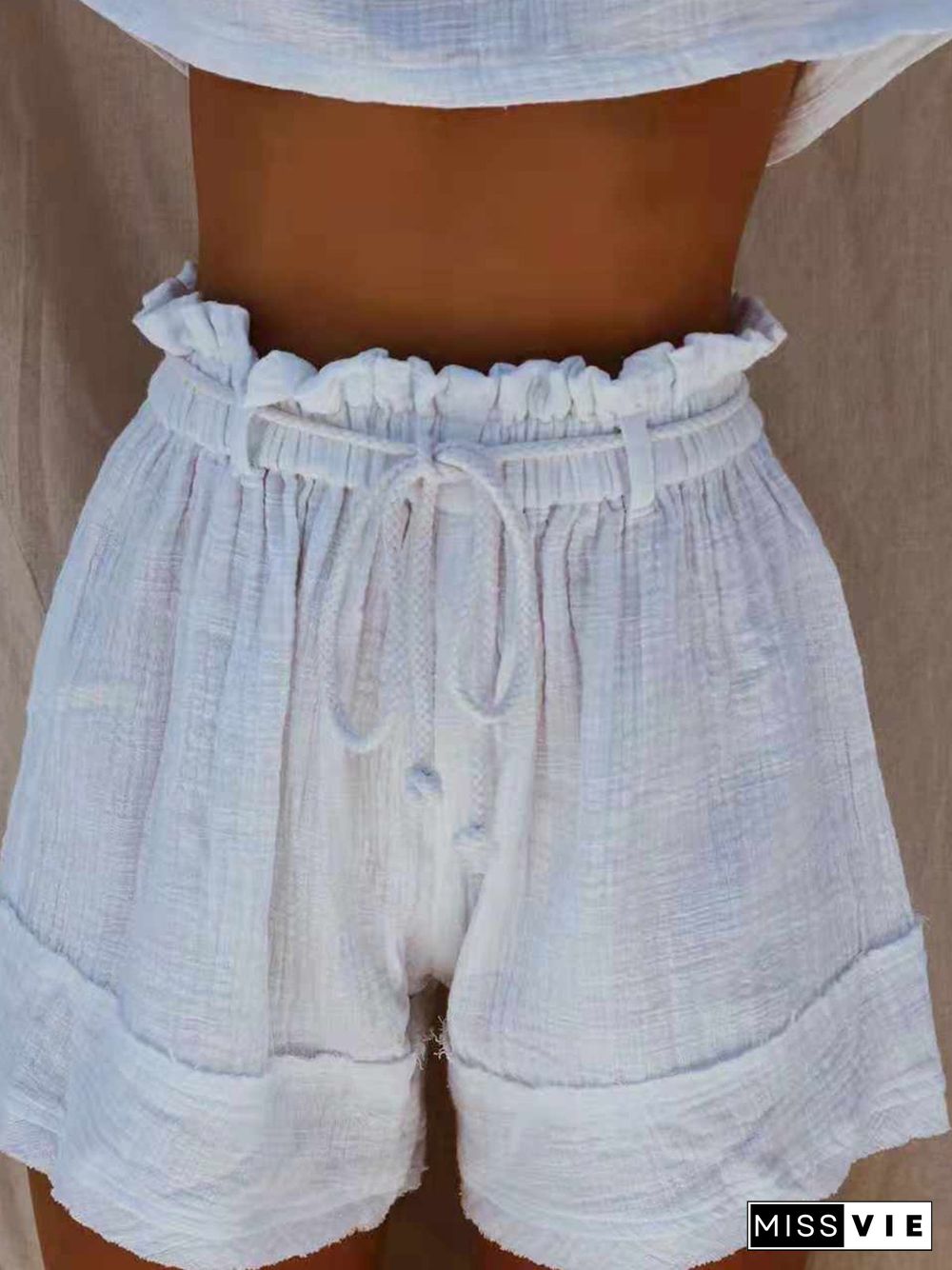 Plus Size White Boho Cotton-Blend Shorts