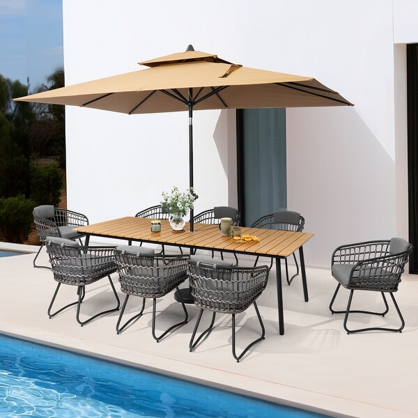 Outdoor 9 Piece Patio Dining Set Rectangle Aluminum Dining Table with Chairs