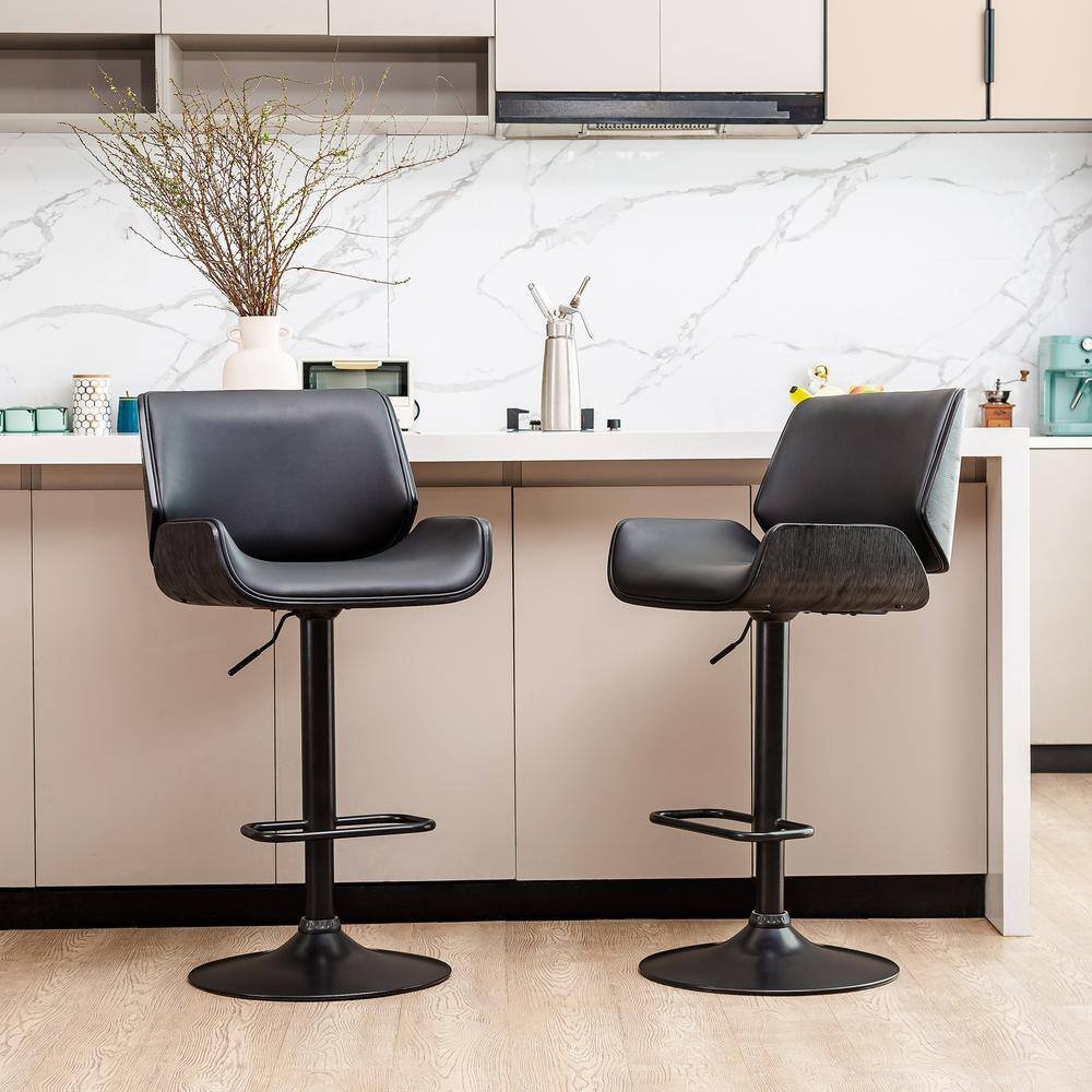 Glitzhome Mid-century Black Modern Adjustable Height Swivel Bar Stool (Set of 2) 2000900007