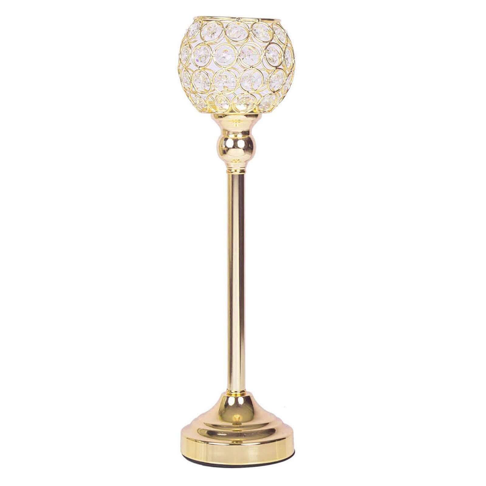 Gold Crystal Votive Pillar Candle Holder, Metal Tealight Round Candle Stand 16