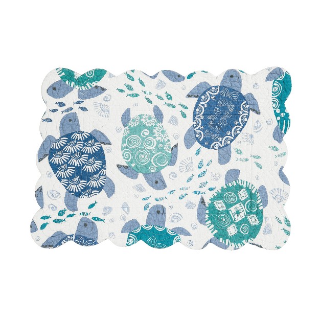 C amp f Home Turtle Bay Quilted Reversible Blue Coastal Placemat Set Of 6