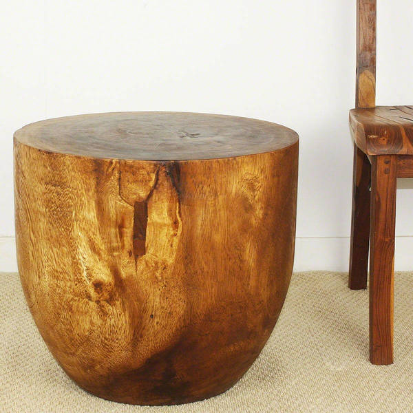 Haussmann Handmade Eco Wood Oval Drum Table 20 in D x 18 in H Walnut Oil