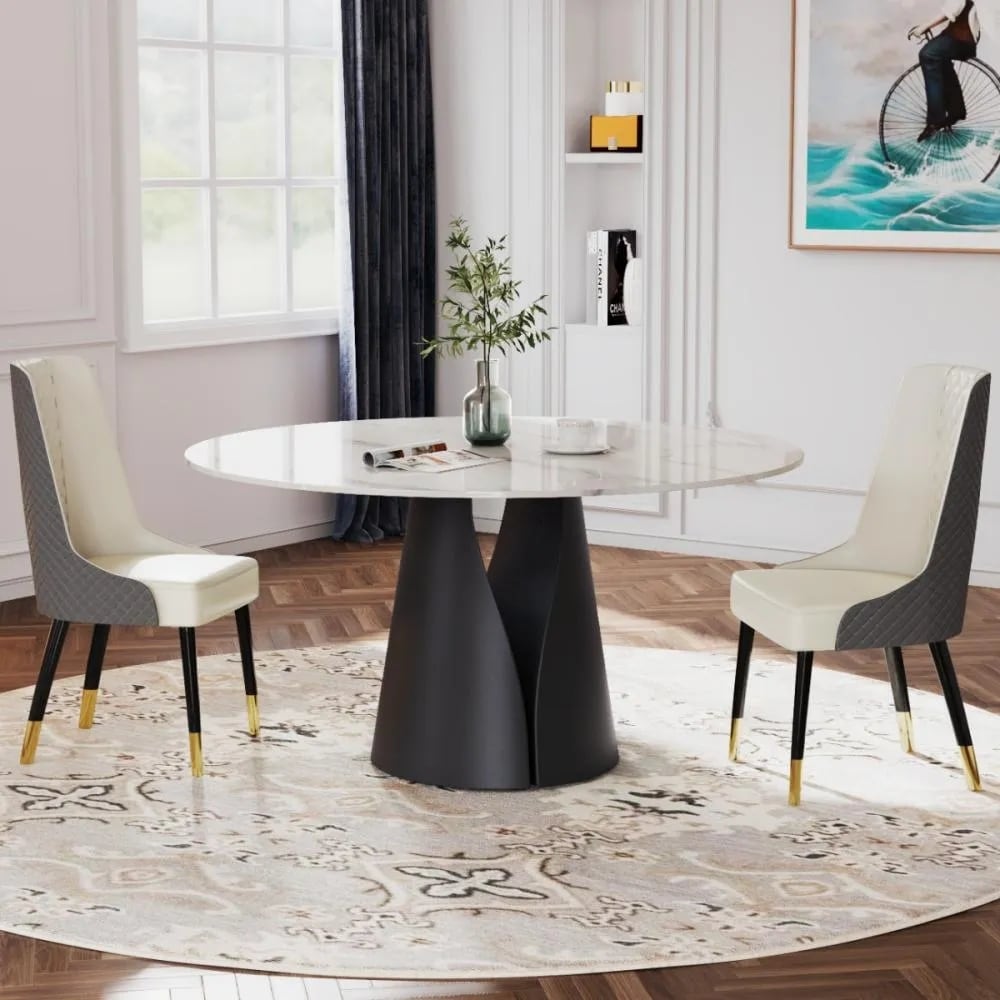 Modern Round White Dining Table for 4 6  faux marble table top