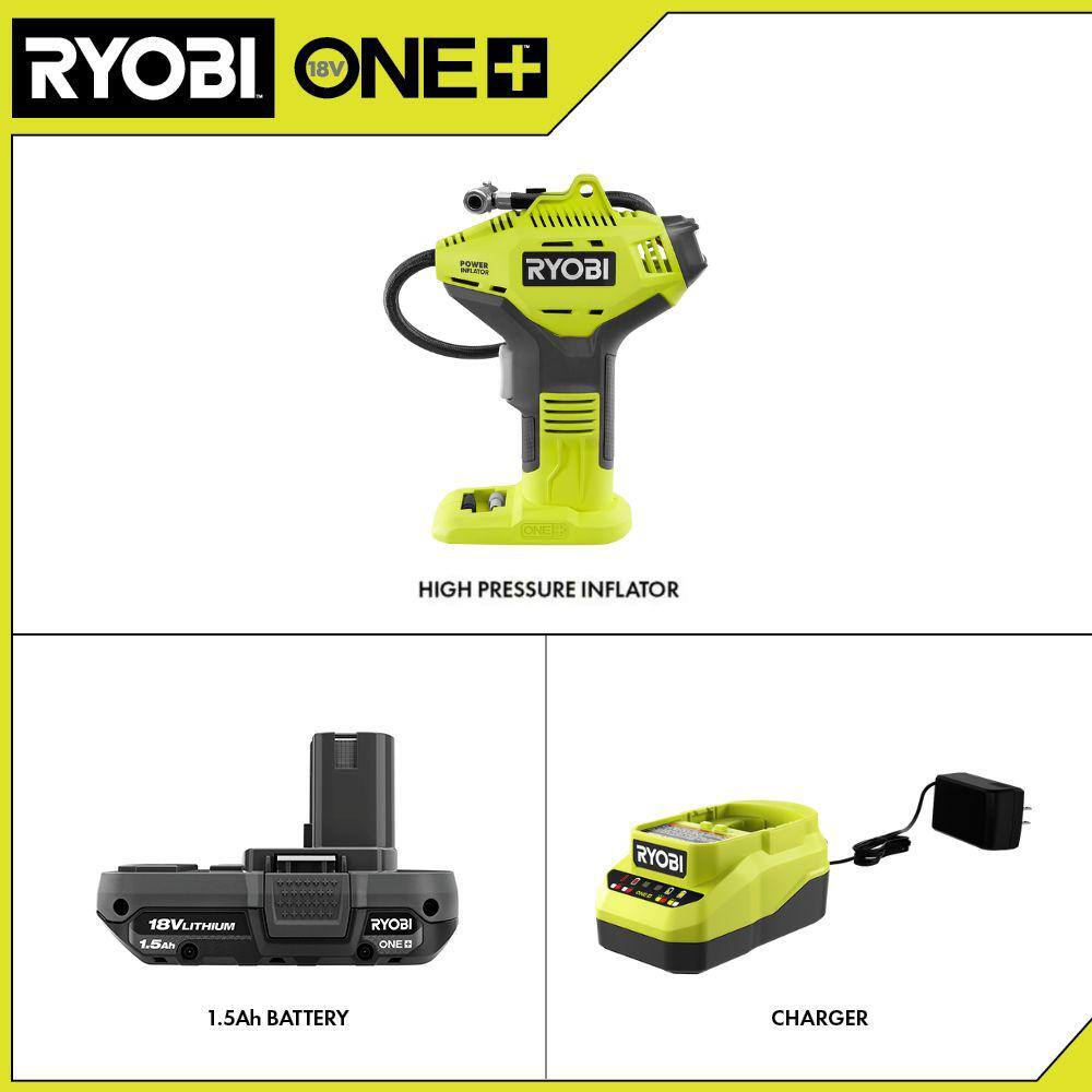 RYOBI ONE+ 18V Cordless Portable Inflator Kit with 1.5 Ah Battery and 18V Charger P737DKN