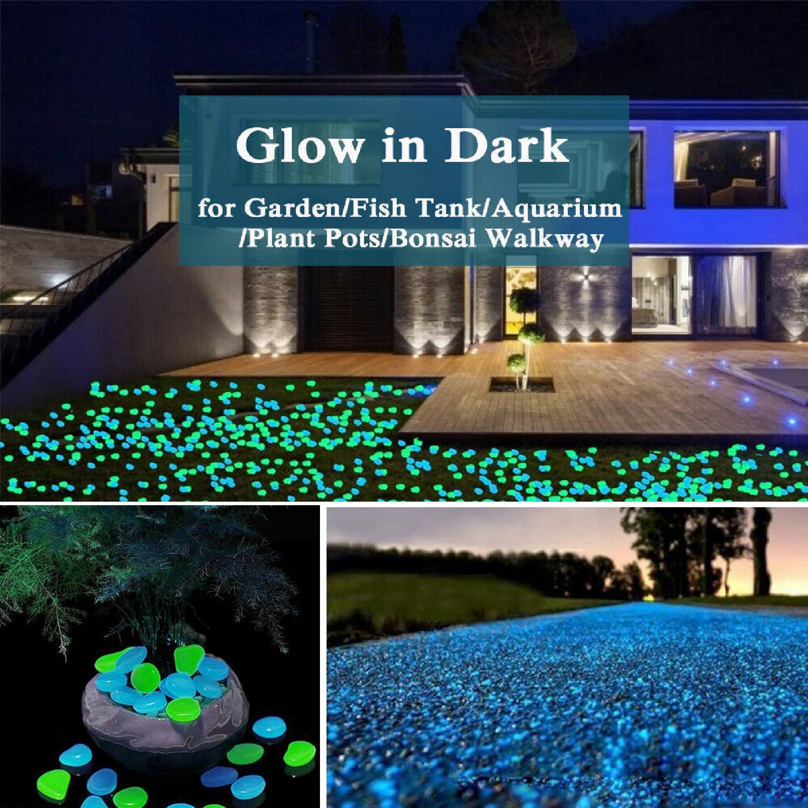 Dodocool 300pcs Glowing rocks Glow in The Dark Pebbles DIY Decorative Luminous Stones for Yards Lawns Walkways Garden Driveway Plants and Aquarium