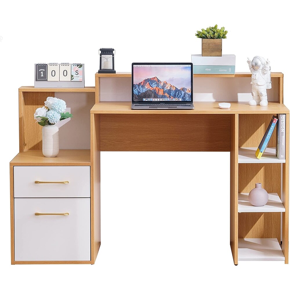 Ivinta Computer Desk with Drawers  52 inches Office Desk with Hutch and Printer Shelf  Modern Writing Desk