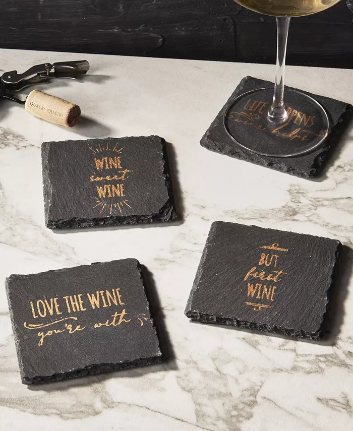 American Atelier 4 X 4 Life Happens-wine Helps Slate Coasters Square Set 4 Piece