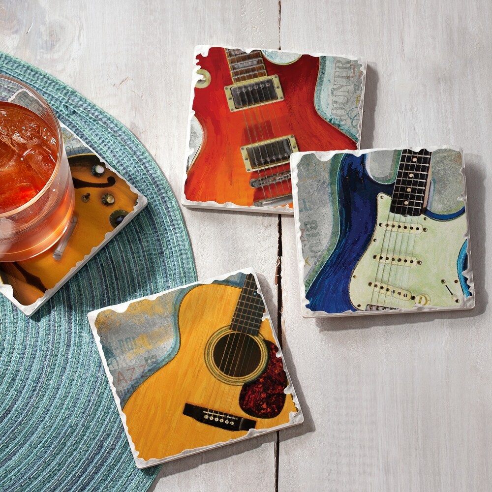 Counterart Absorbent Stone Coaster  Guitar Legends  Set of 4   4.01x4.14