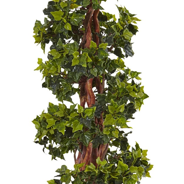 5ft English Ivy Spiral Topiary Artificial Tree In Gray Planter Nearly Natural