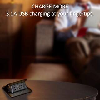 Legrand deQuorum Pop Up Countertop Box with 15 Amp USB Charging Tamper Resistant Receptacle and 6 ft. Cord Black DQFP15UBK