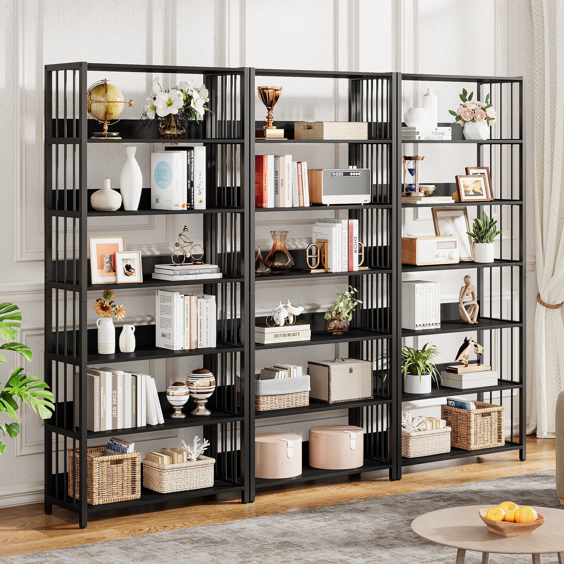 6-Tier Bookshelf, Vintage Storage Display Rack With Open Shelves