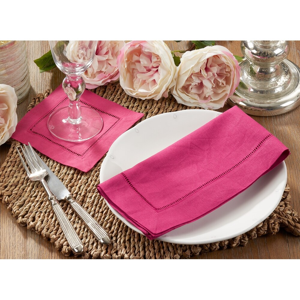 Hemstitched Linen Blend Cocktail Napkins (Set of 12)