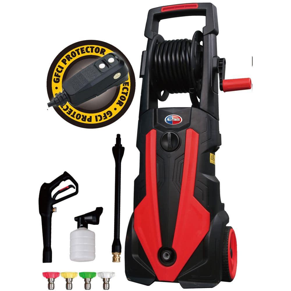 All Power 2000 PSI 16 GPM Red Electric Pressure Washer with Hose Reel for Buildings Walkway Vehicles and Outdoor Cleaning