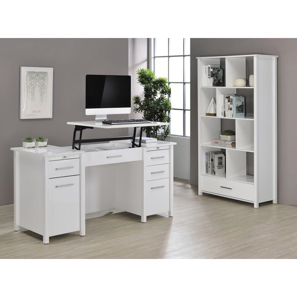 Shore Modern White Lift Top Design Home Office Computer Desk with Drawers and Cabinet