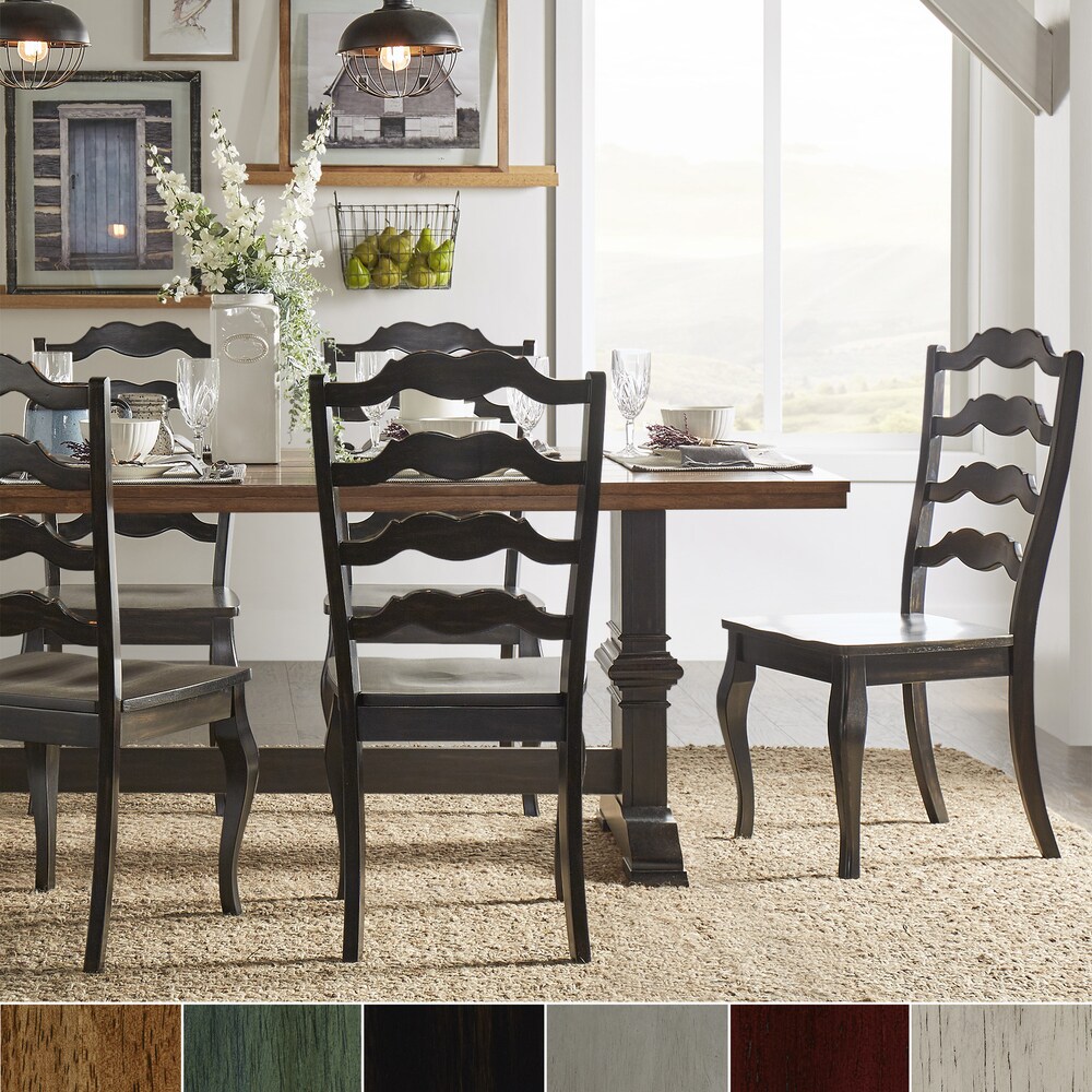 Eleanor Black Farmhouse Trestle Base French Ladder Back 5 piece Dining Set by iNSPIRE Q Classic