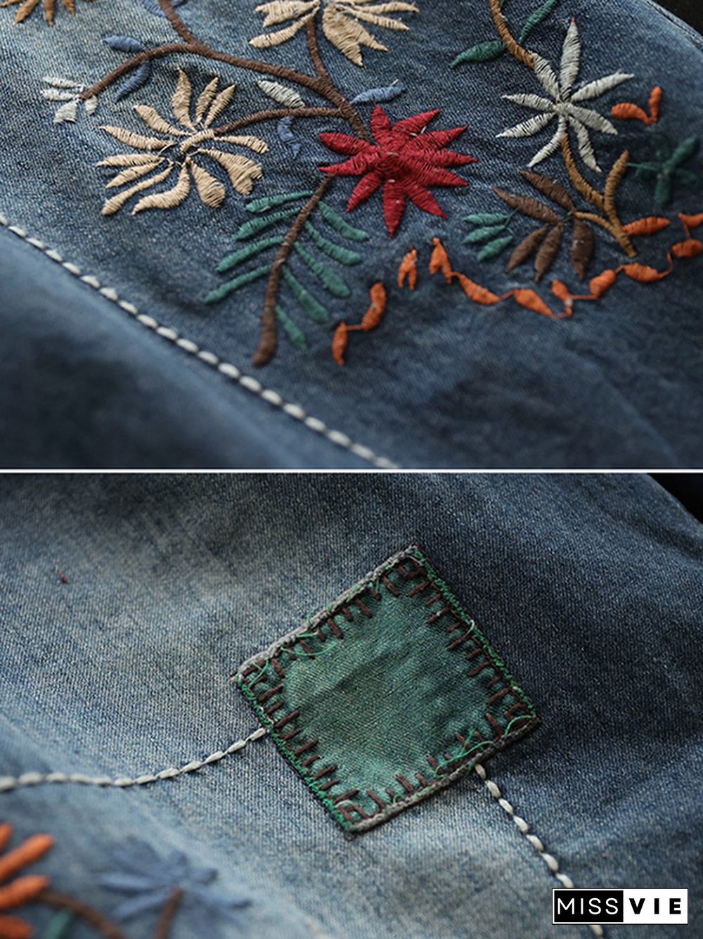 Vintage Loose Embroidered Elasticity Harem Jean Pants Bottoms