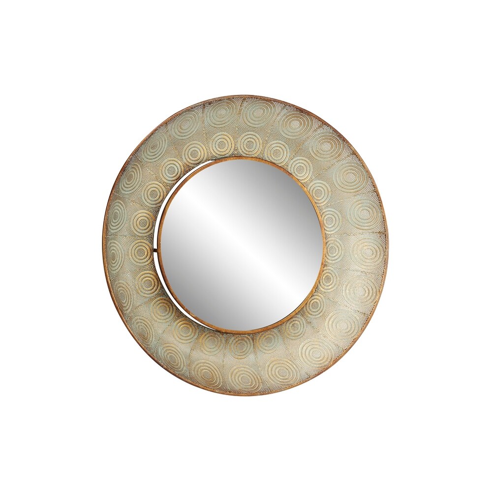 Pierced Gold Metal Large  Round Wall Mirror with Eclectic Circle Designs  36\