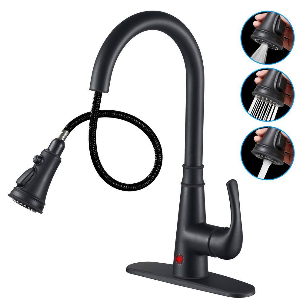 Zalerock Single Handle Pull Down Activation Pull Down Sprayer Kitchen Faucet with Deckplate Included and Touchless in Matte Black KC05T0133