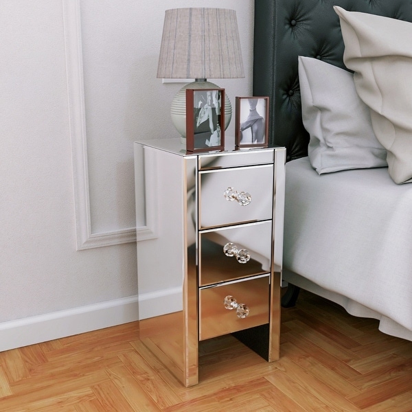 Mirrored Side Table End Table Nightstand with Drawers